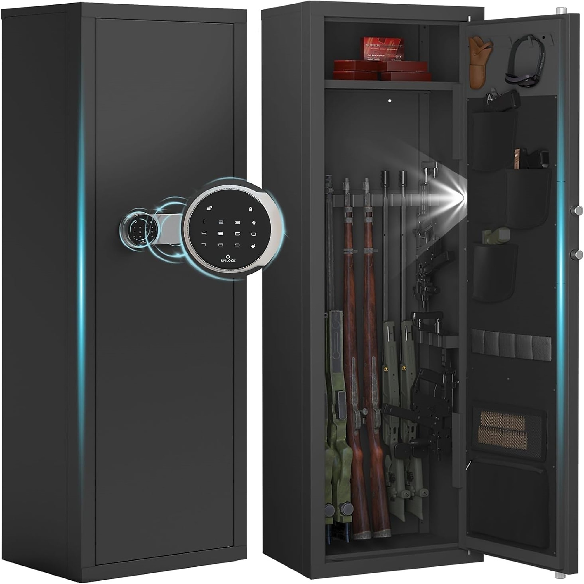 5.2 cu.ft. Digital Keypad Lock Gun Cabinet with Adjustable Shelves&Pistol Holster, 2 Ways to Access, Anti-Pry Steel